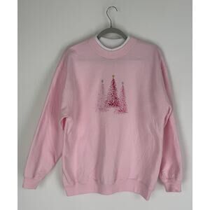 MCCC Sportswear Vintage Christmas Tree Sweatshirt Pink Embroidered Womens Large